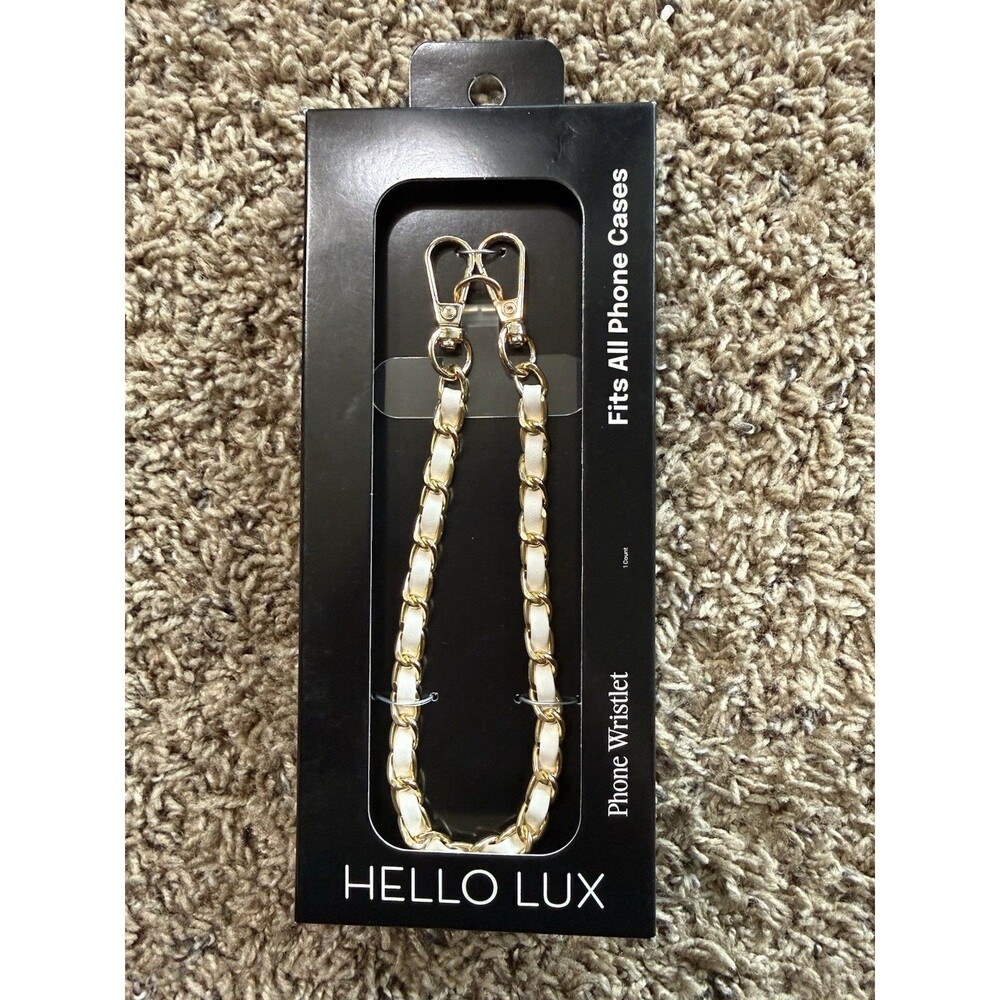 HELLO LUX Phone Wristlet: Gold Chain Beige Faux Leather NEW Fits All Phone Cases